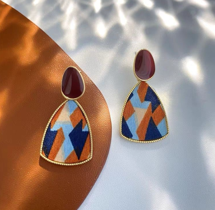 Drip glaze geometric colorful patchwork earrings