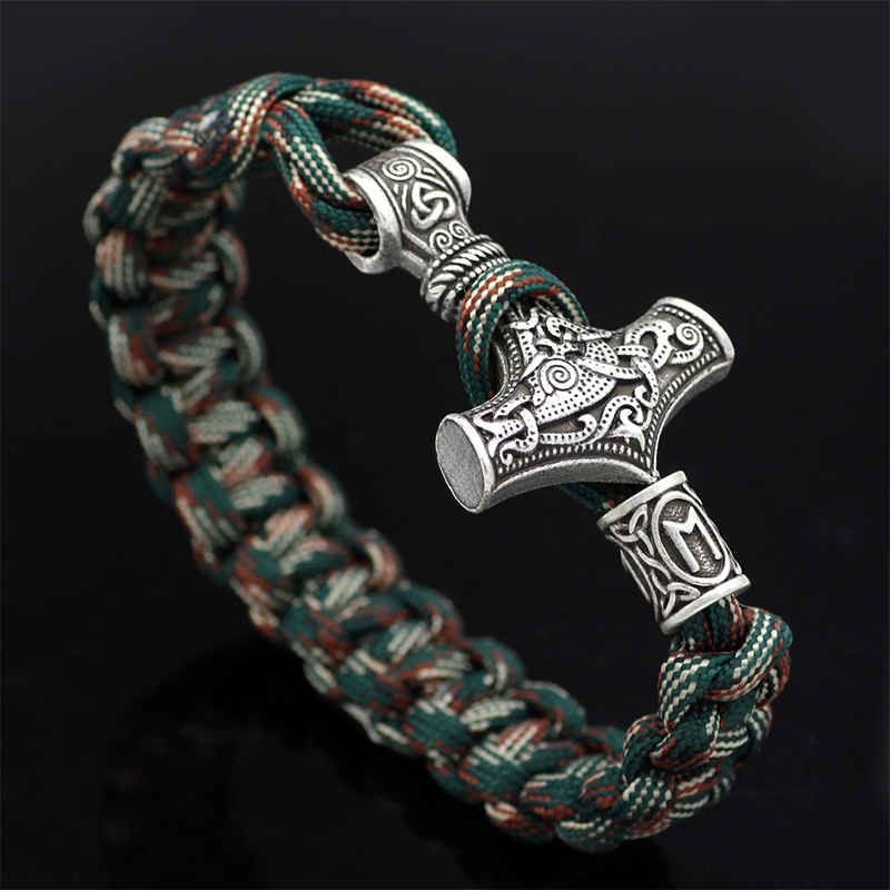 Thor's Hammer Braided Rope Viking Bracelet