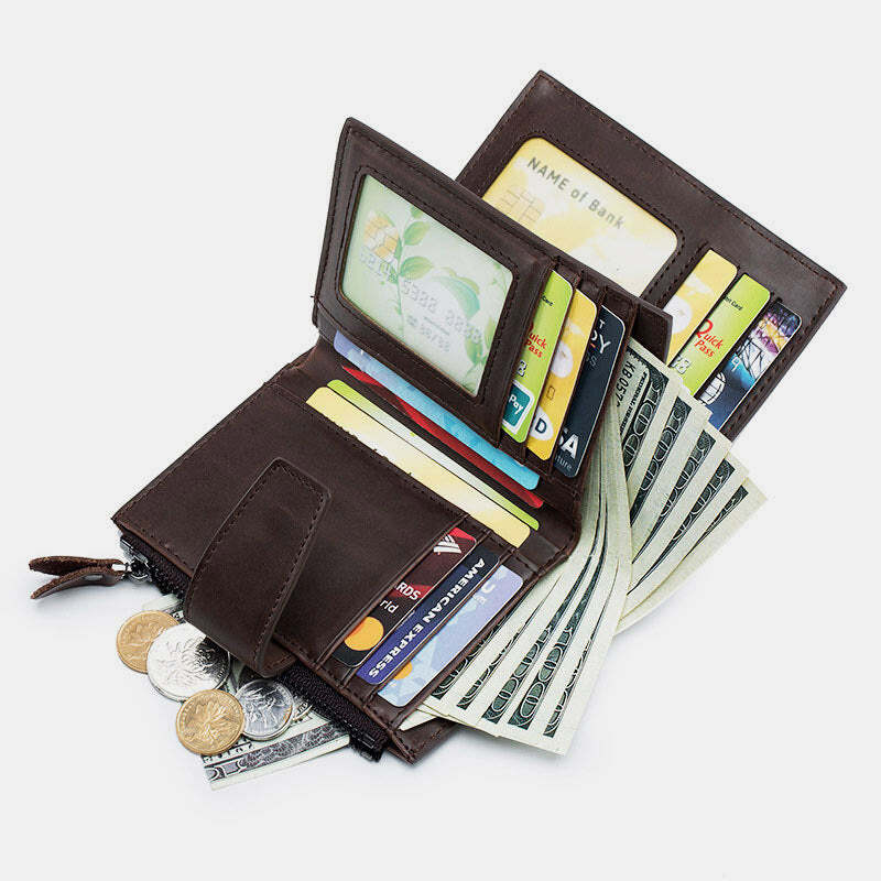 Mens Wallet RFID Genuine Leather Bifold Wallet with Removable ID Windows