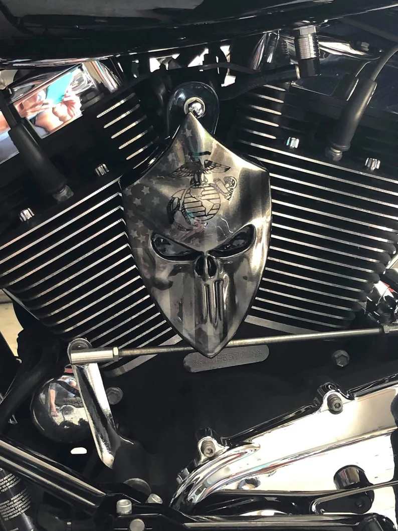 Custom Harley-Davidson horn cover with 3D Punisher flag USMC