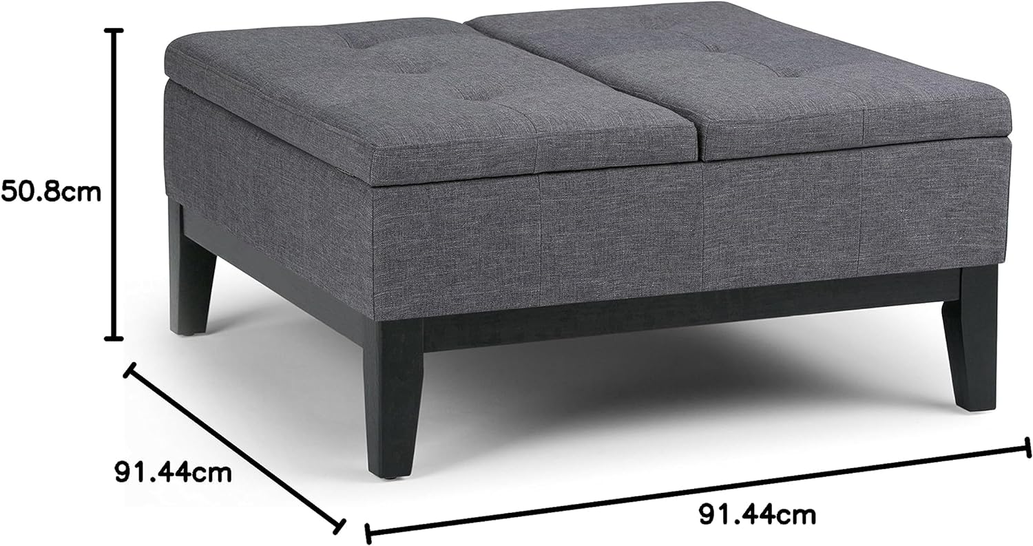 SIMPLIHOME Dover 36 inch Wide Square Coffee Table Lift Top Storage Ottoman