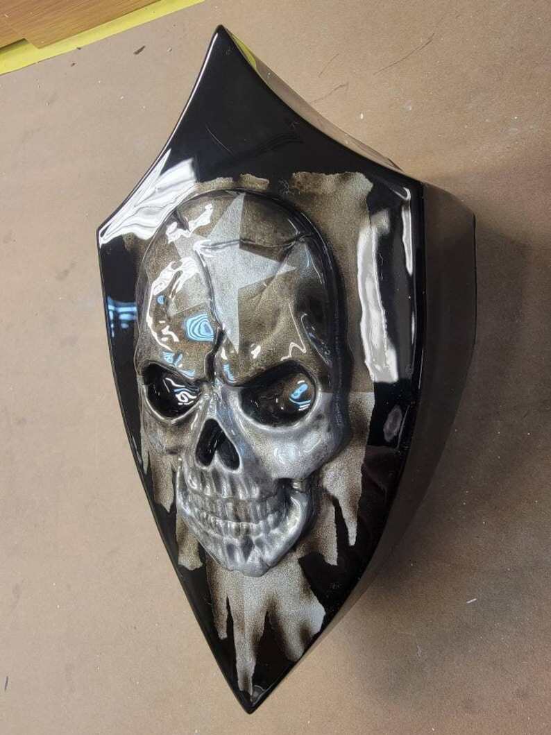 Harley Motorcycle Custom Side-mounted Horn Cover With 3D Skull And Tattered Texas Flag Theme