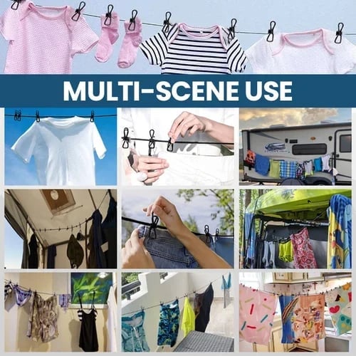 Portable Clothesline (Home, Outdoor, Camping with 12 Clips)