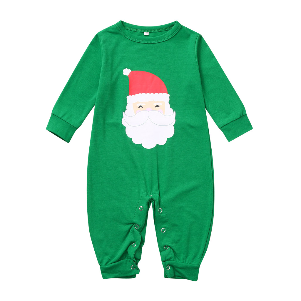 Green Santa Claus Pattern Striped Christmas Family Matching Long-sleeve Pajamas Sets