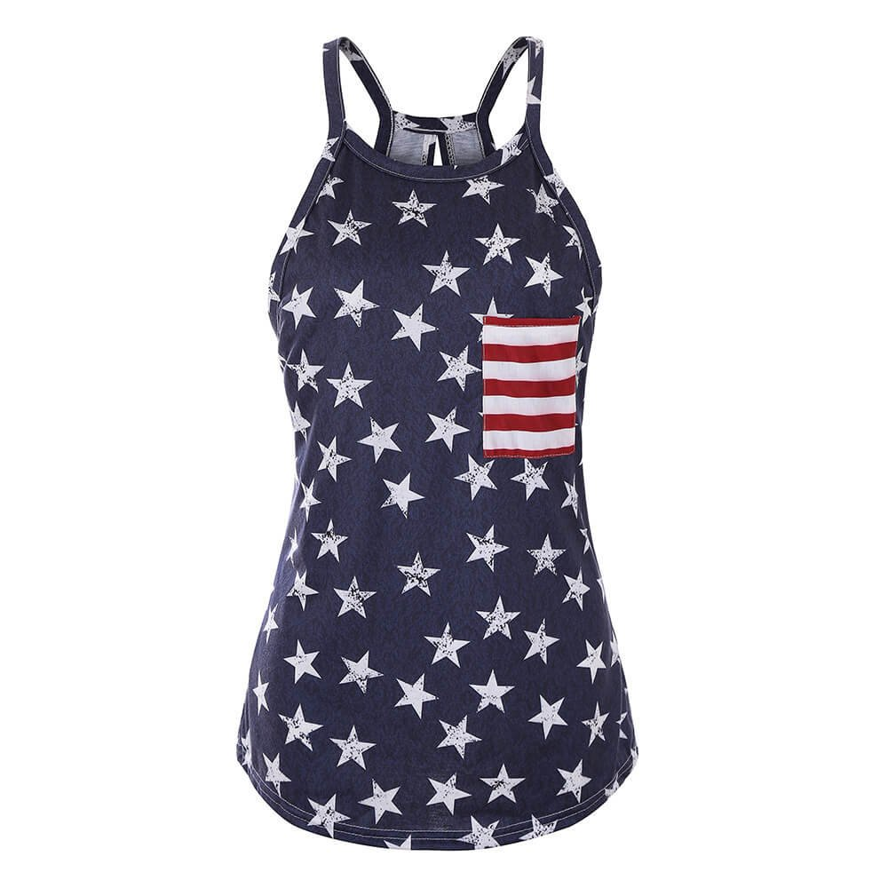 Women Independence Day Vest Fashion Backless T-shirt Star and Stripe Sleeveless Costume