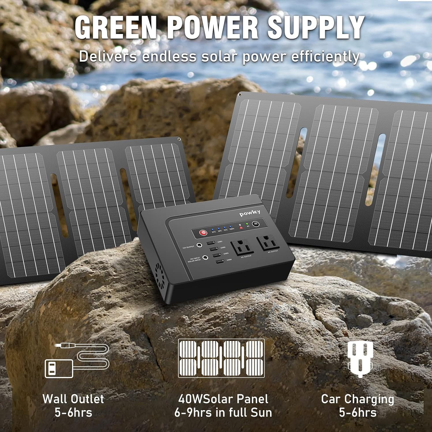 Powkey Solar Generator with Panel 146Wh/200W Portable Power Station with Solar Panel 40W