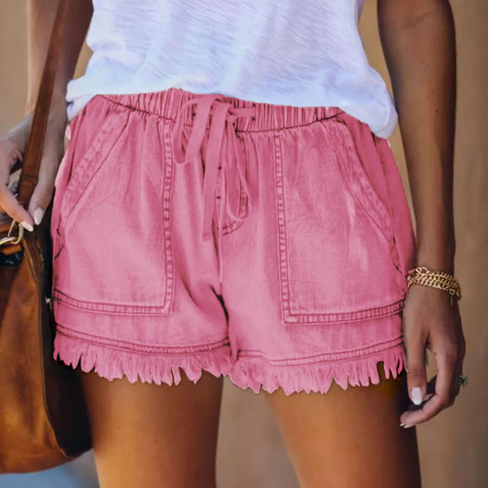 WOMENS CASUAL DENIM SHORTS WITH POCKETS COTTON JEAN SHORT