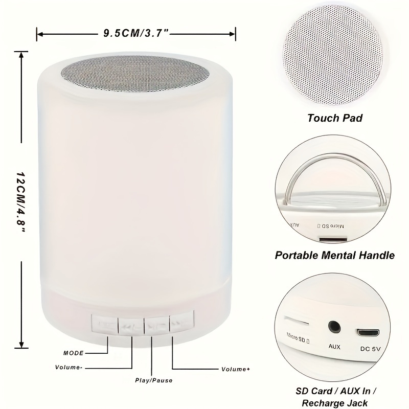 1pc Wireless Night Light Speaker Bass Mini Sound For School Supplies Home Decor, Office, Camping