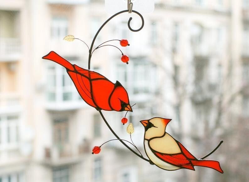🔥Last Day Special Sale 49% OFF-Pair of Cardinal bird stained ornament