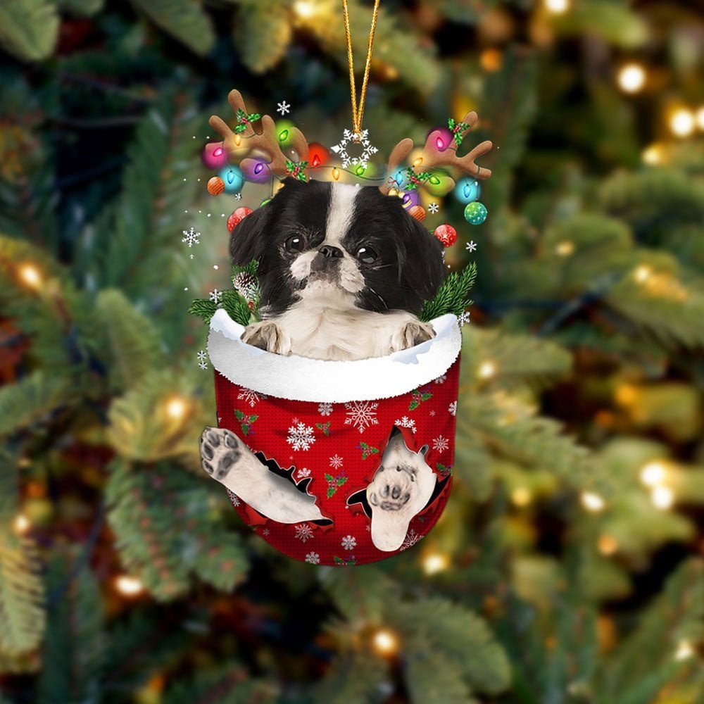 Japanese Chin 2 In Snow Pocket Ornament