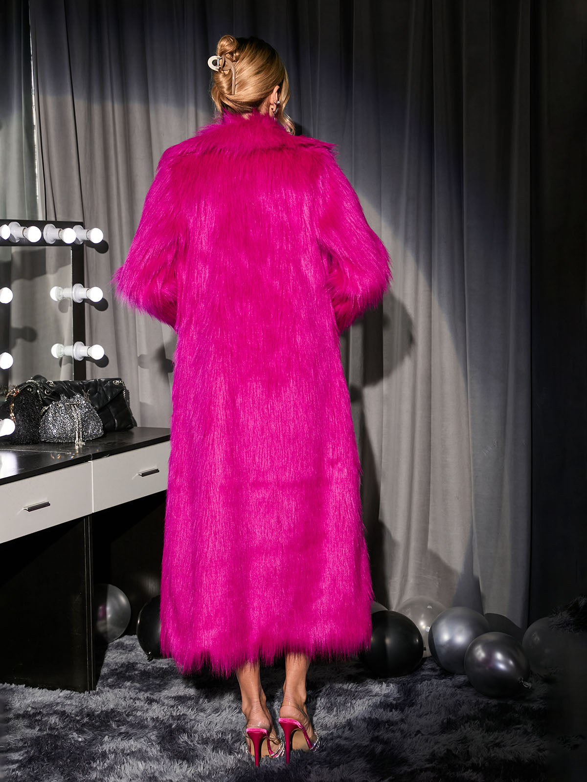 Ximena Faux Fur Coat In Hot Pink