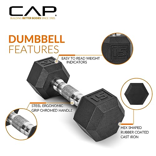 CAP Barbell 150 LB Coated Hex Dumbbell with Tinted Handle Weight Set and Vertical Rack