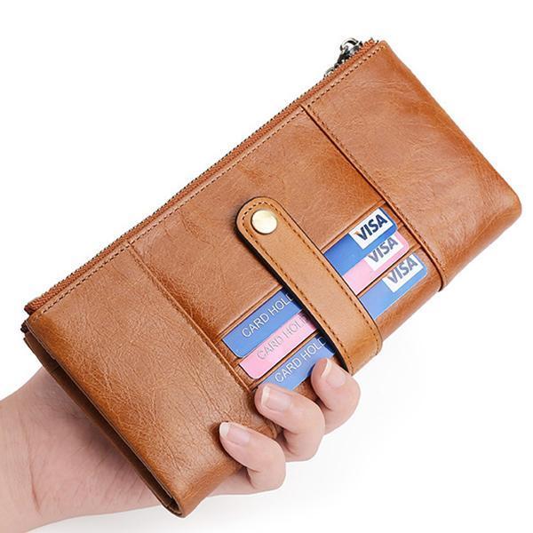 RFID Genuine Leather Double Zipper Wallet