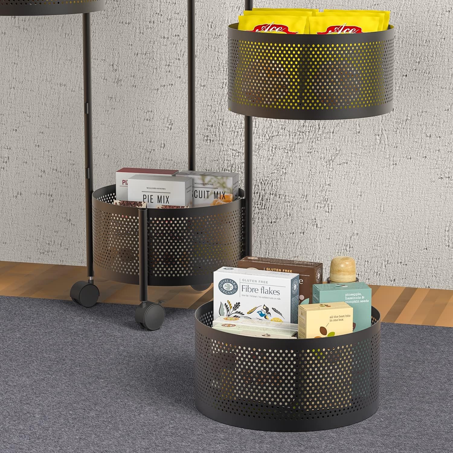 Multi Layer Removable Basket Shelf Organizer on Rolling Wheels