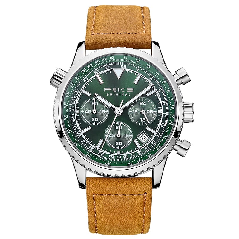 FEICE FK812 Mens Watches Hand-assembled multifunctional vintage green watches for men