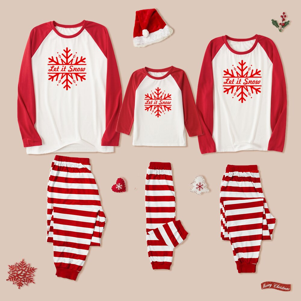 Christmas Striped Snowflake Print Family Matching Pajamas Sets