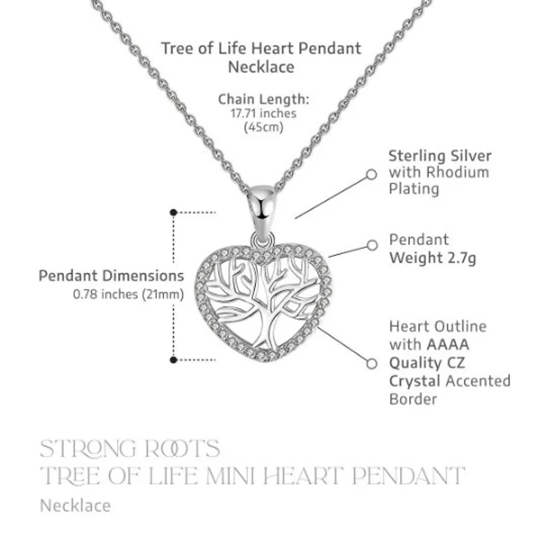 Tree of Life Mini Heart Pendant Necklace Gift Set