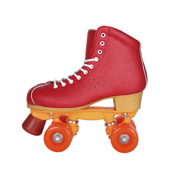 Chicinskates Double Row Flashing Wheel Red Leather Roller Skates
