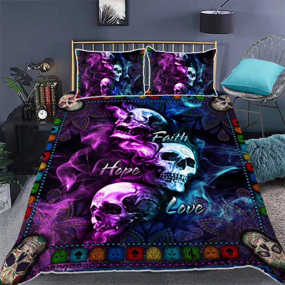 Skull. Faith Hope Love Quilt Bed Set