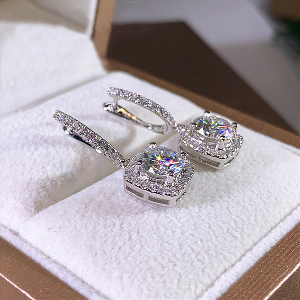 New Trendy Square Shape Drop Earrings Brilliant Bridal Engagement Wedding Jewelry Elegant Female Dangle Earring Fine Gift