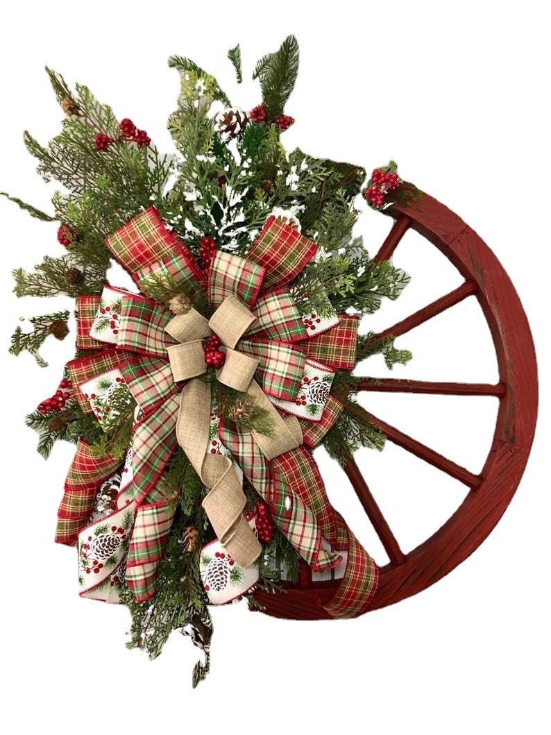 Christmas  Wreath Decoration Christmas Wreath With Bowknot Wagon Wagon Wheel