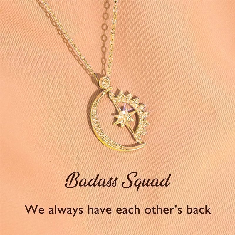 To My Badass Squad Necklace - ''We always have each other's back''👩‍❤️‍👩-Moon And Star Necklace