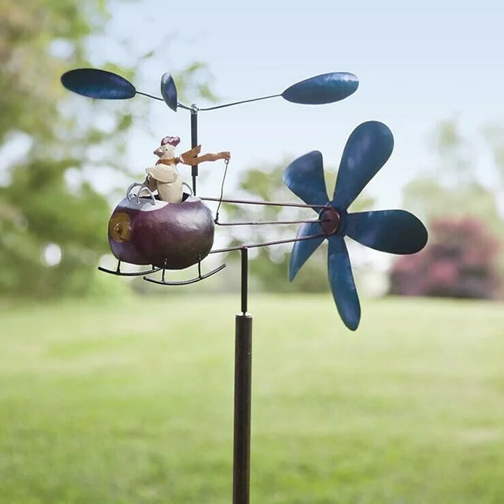 Chicken and Helicopter Recycled Metal Whirligig