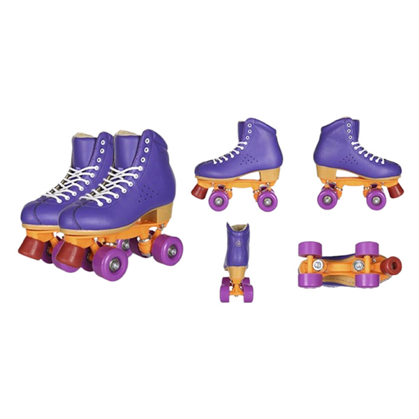 Chicinskates Double Row Flashing Wheel Purple Leather Roller Skates