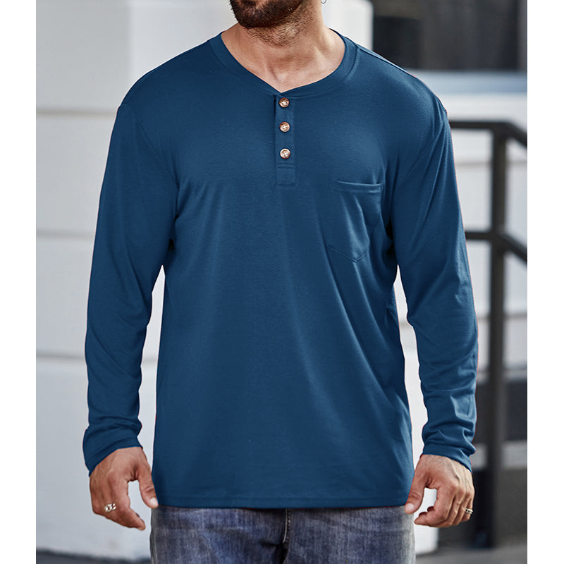 Men's Cotton  Henley Collar Long Sleeve Shirts