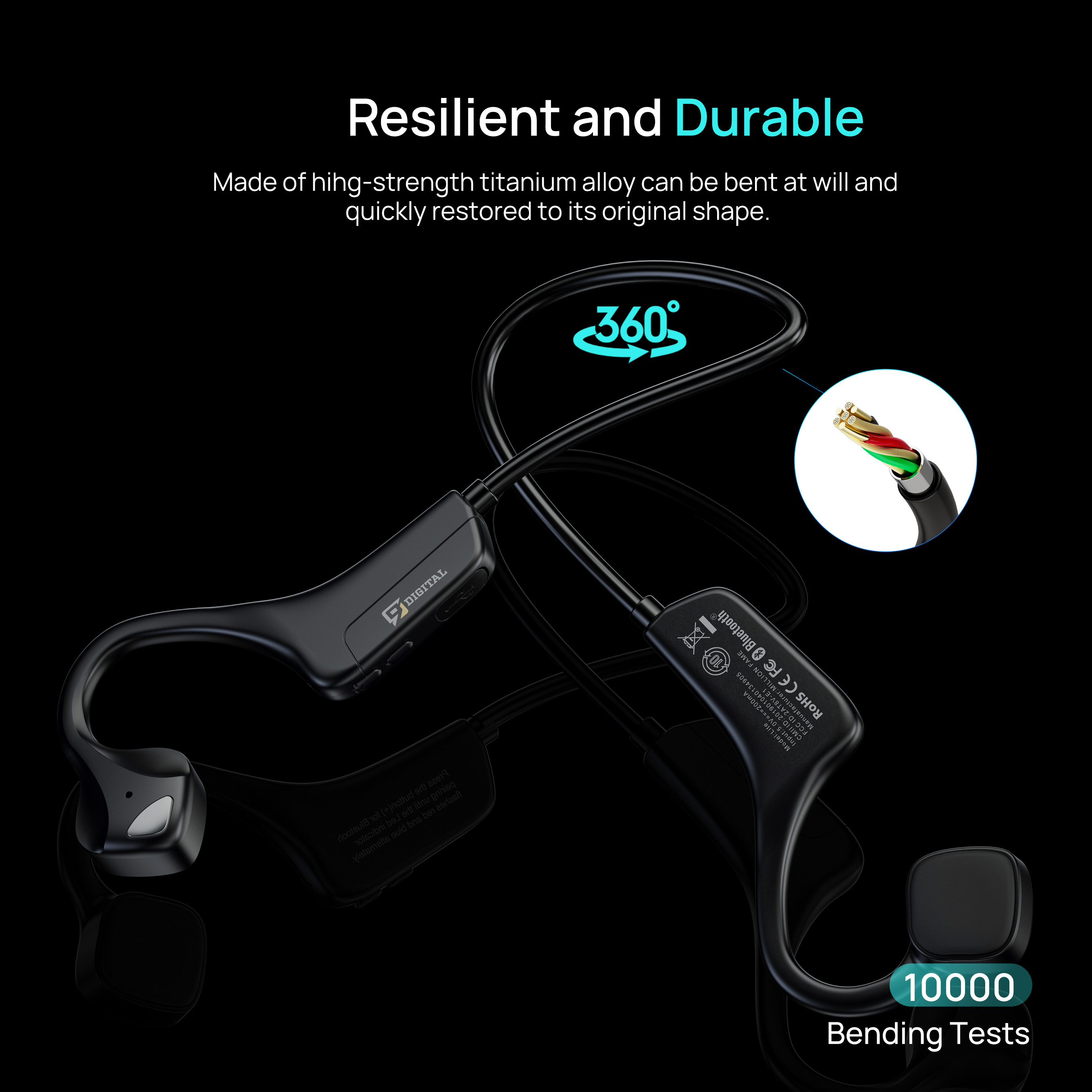 Bone Conduction Headphones with Noise Reduction Tech, 9 Digital N1 Open Ear Headphones with MIC, Jawbone Headphones Bluetooth 5.0 Sport Headset Sweatproof for Running, Bicycling, Hiking, Yoga -Black
