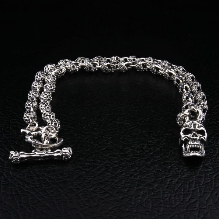 Flaming Skull Sterling Silver Necklace