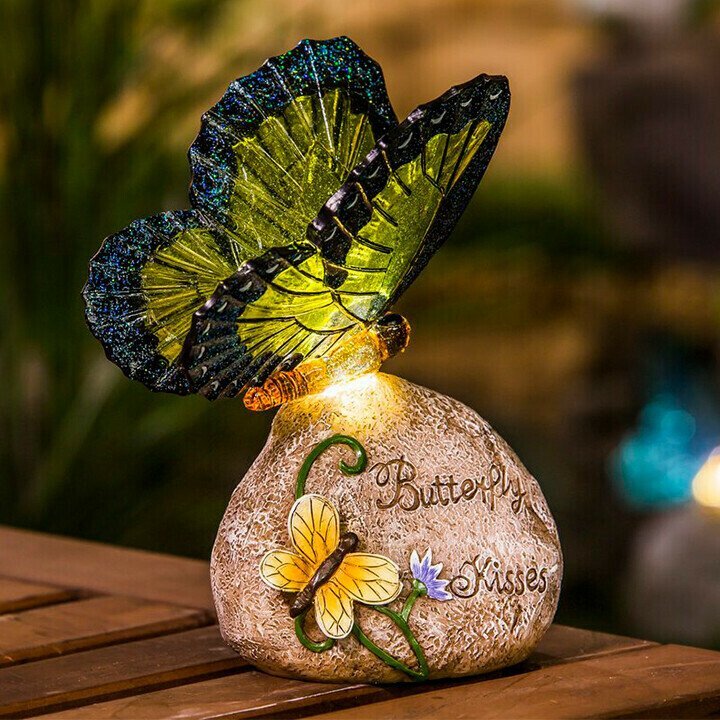 Hailey Solar Garden Stone Life is Beautiful Butterfly Kisses Statue