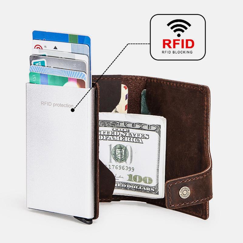 Genuine Leather RFID Classical Wallet With Automatic Pop Up Card Case