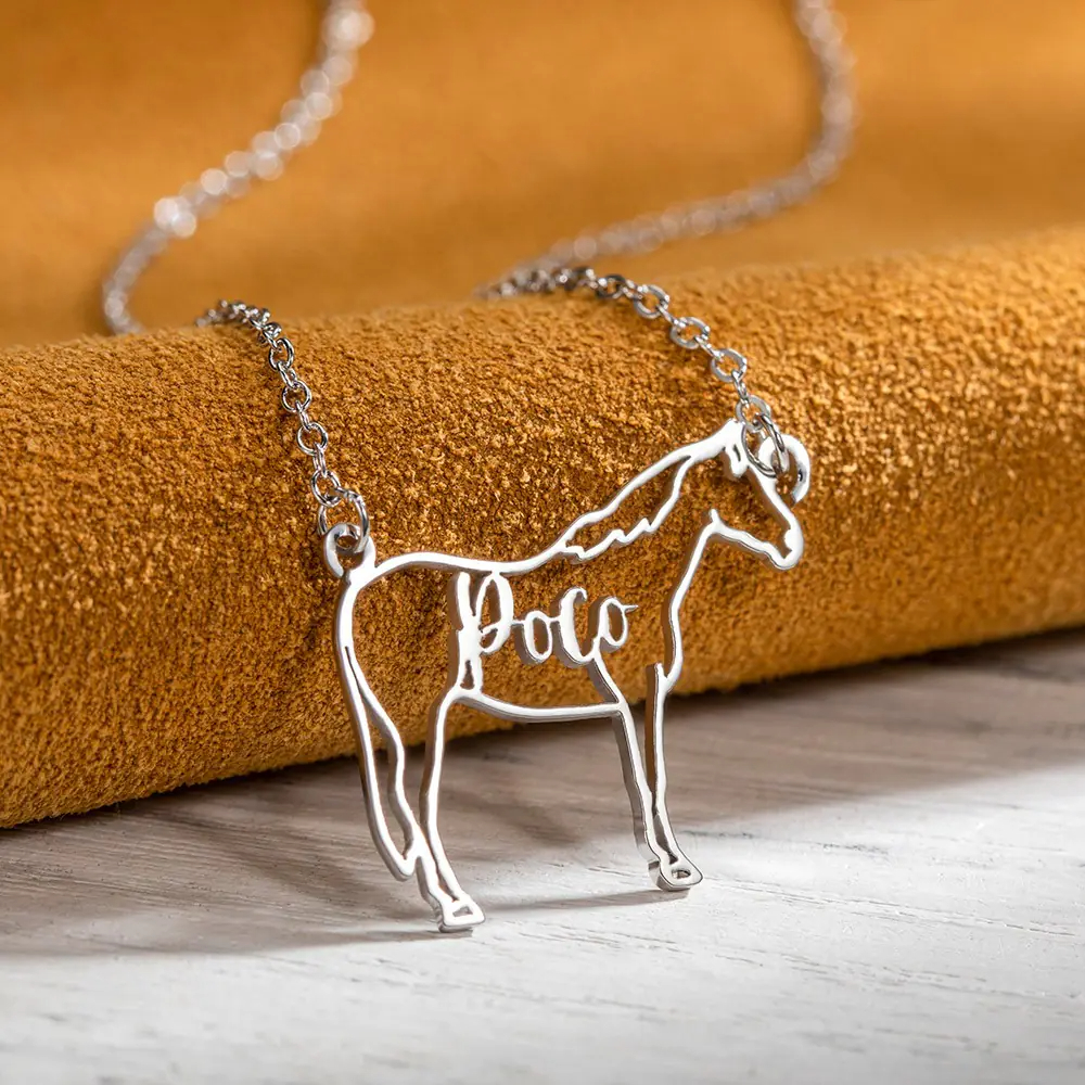 Galloping Spirit: Personalized Sterling Silver Horse Necklace, Ideal for Horse Lovers and Equestrian Gifts