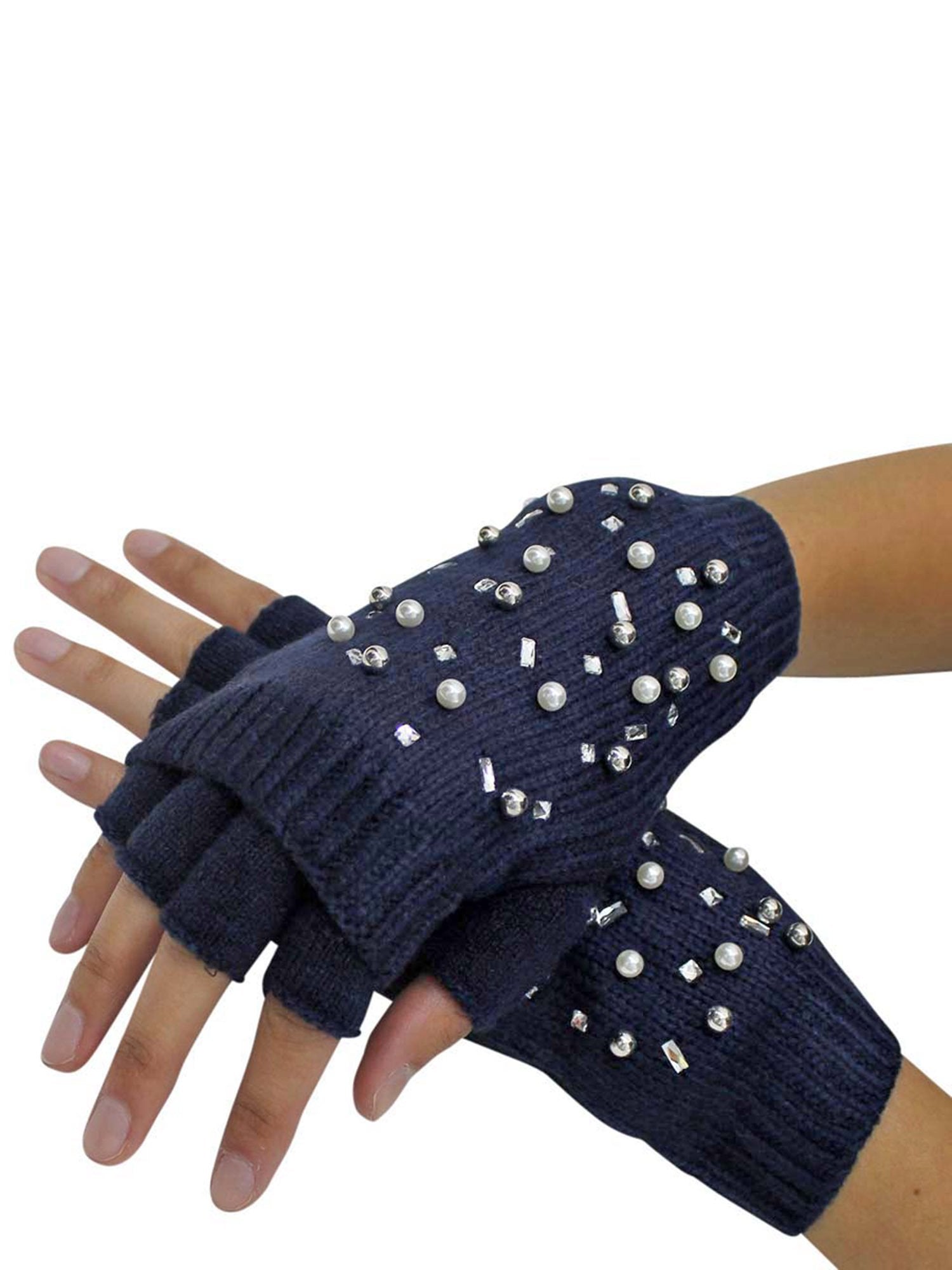 Rhinestones & Pearl Knit Fingerless Arm Warmers & Gloves