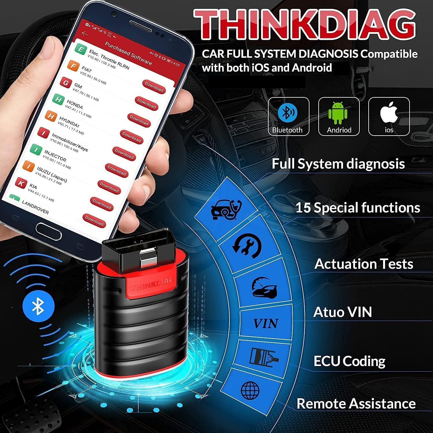 Thinkcar Thinkdiag Scanner Bluetooth Bidirectional Scan Tool All Systems Diagnostic Scanner