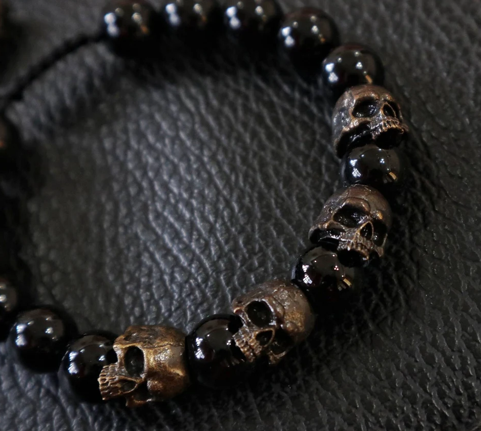 The Sterling silver Skull Army Onyx Bead  Bracelet