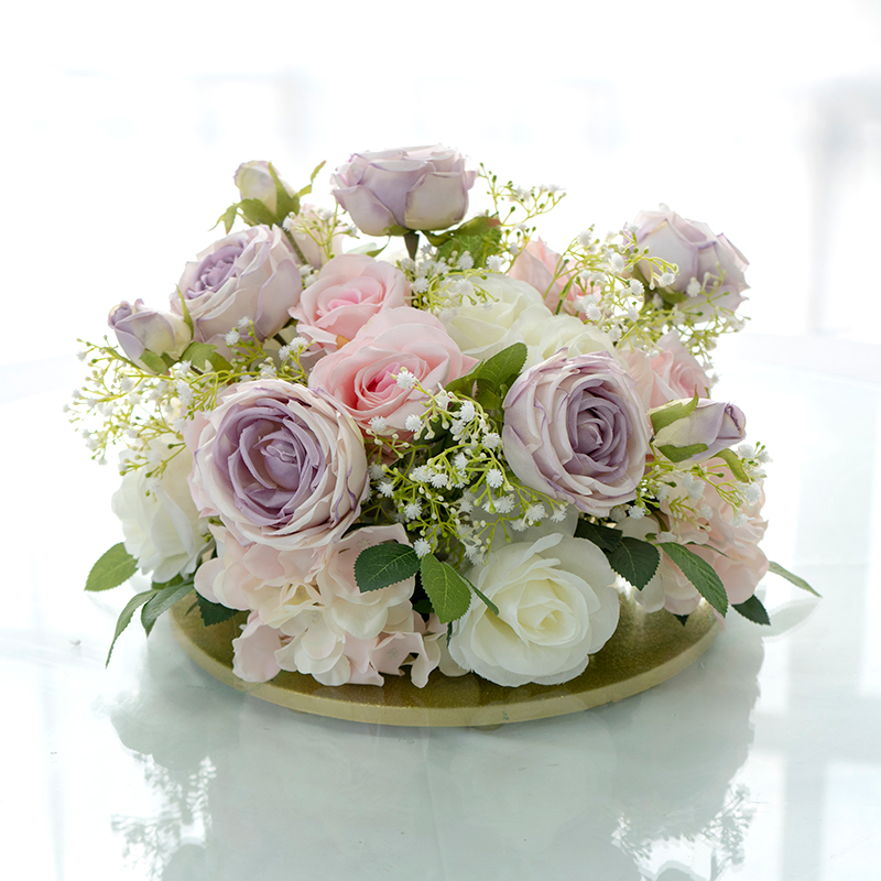 Hotel Decoration Round Table Simulated Rose Wedding Table Arrangement Flowers
