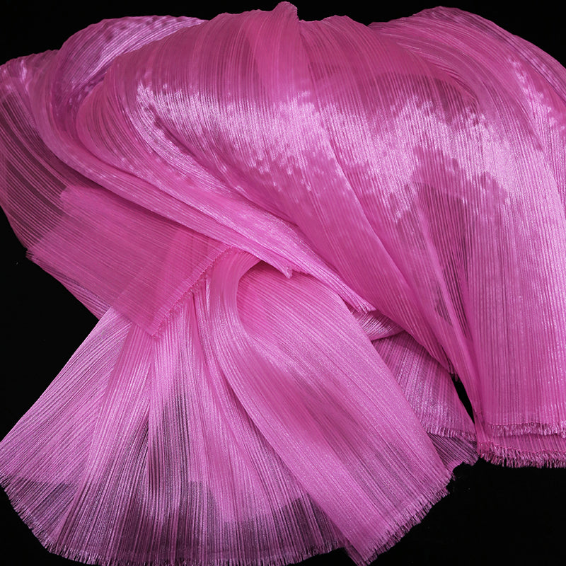 Rose Pink Glossy Pleated Texture Wedding Dress Styling Fabric