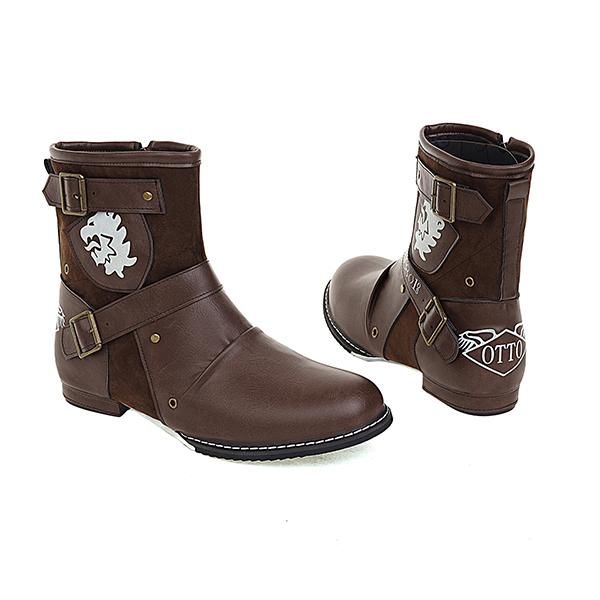 Chicinskates Men's Patchwork Belt Buckle Boots