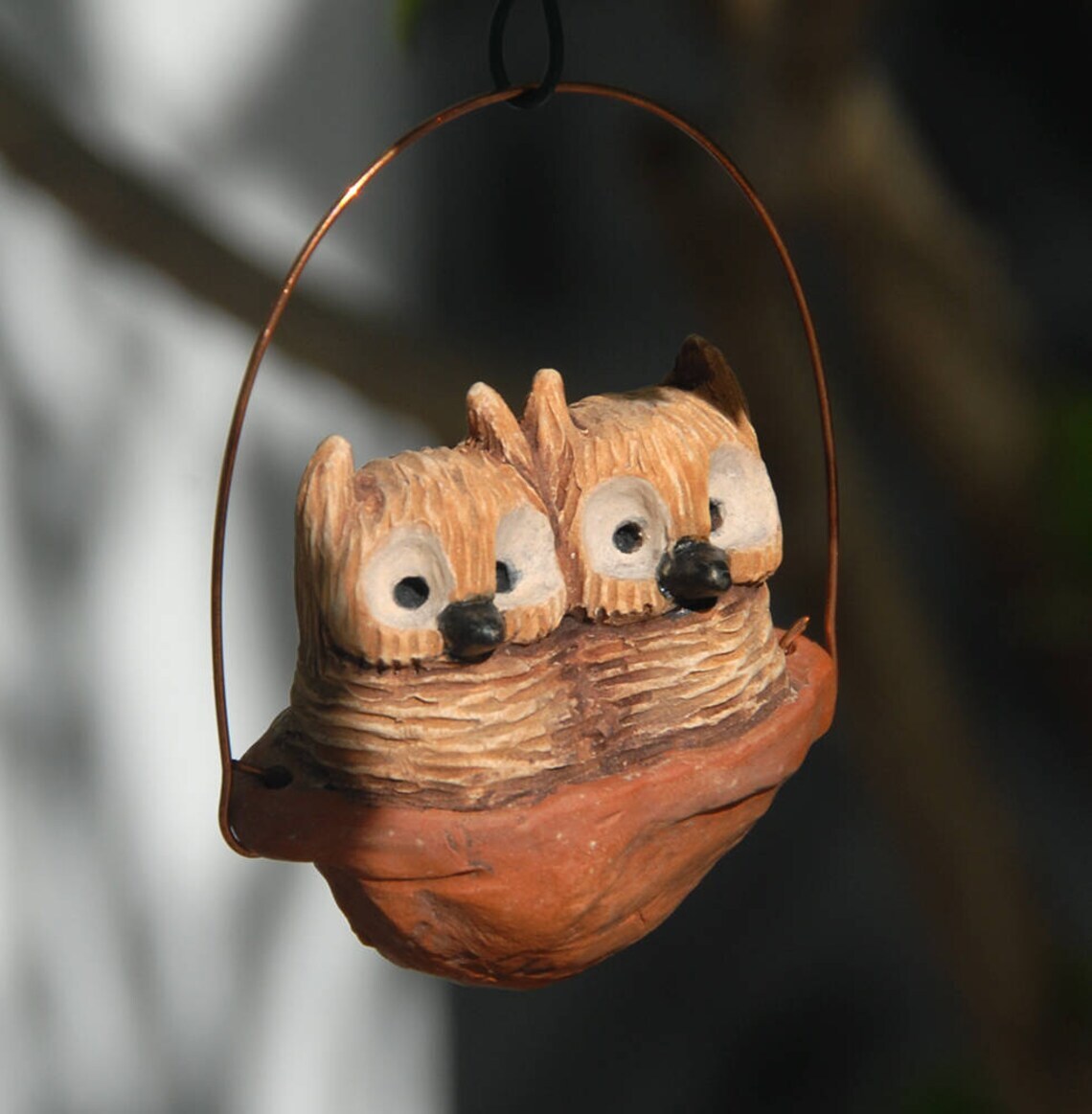 Sleeping baby screech owls ornament