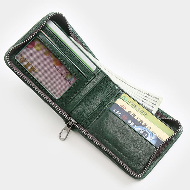 Genuine Leather Vintage Small Bifold Zipper Wallet