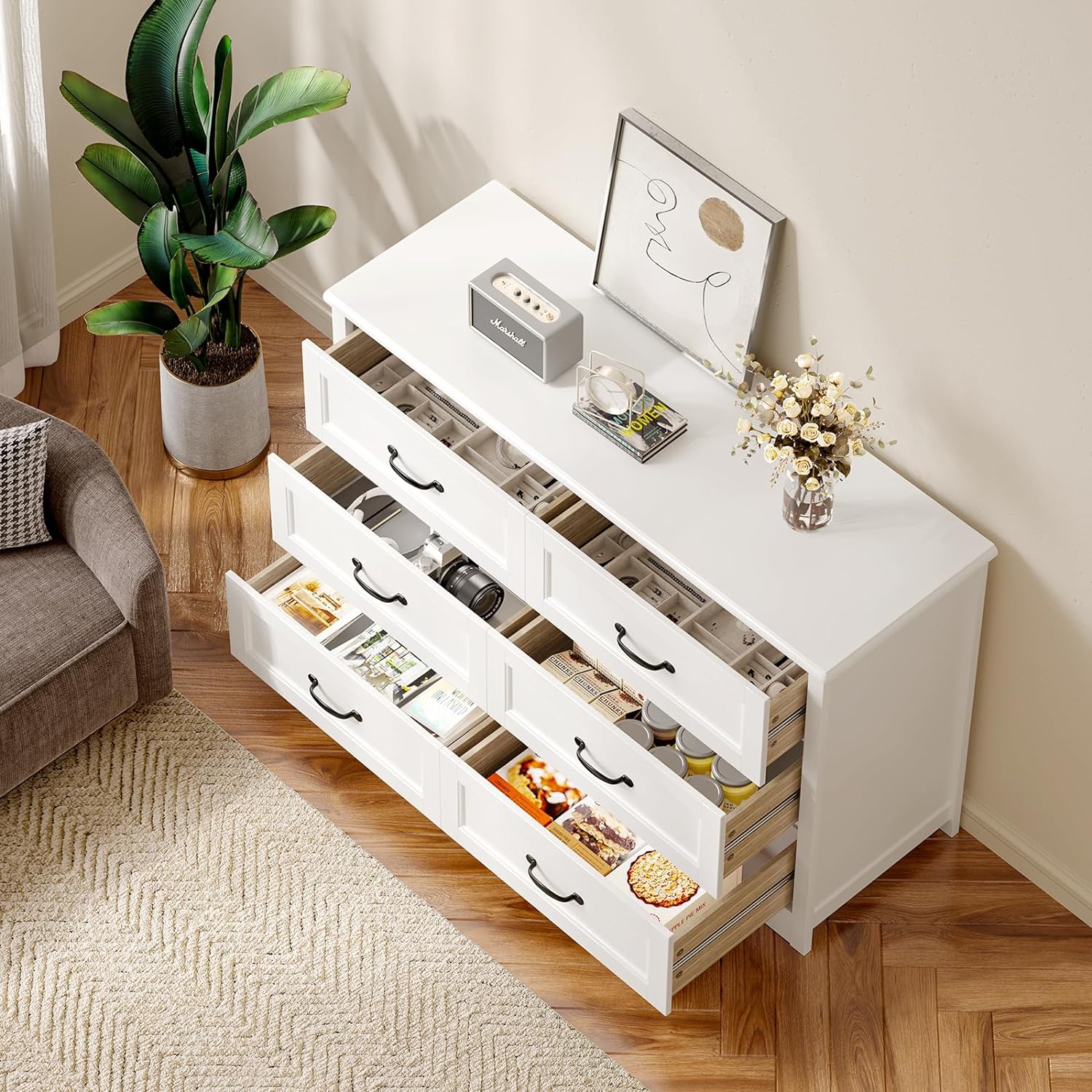 Gizoon 6 Drawer Dresser for Bedroom White Dressers Chests of Drawers with Mental Handle