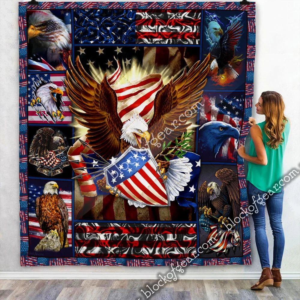Bald Eagle American Flag Patriotic Quilt Blanket