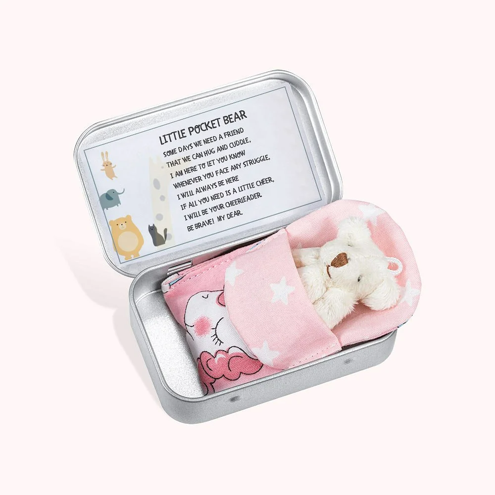 Stuffed Bear Lying in a Tin Box Anxiety Birthday Gifts for Children