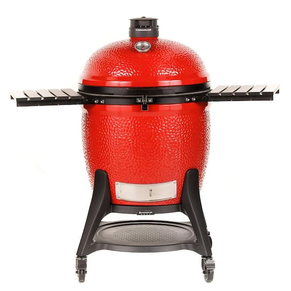 Big Joe 24-inch Charcoal Grill in Red with Cart Side Shelves