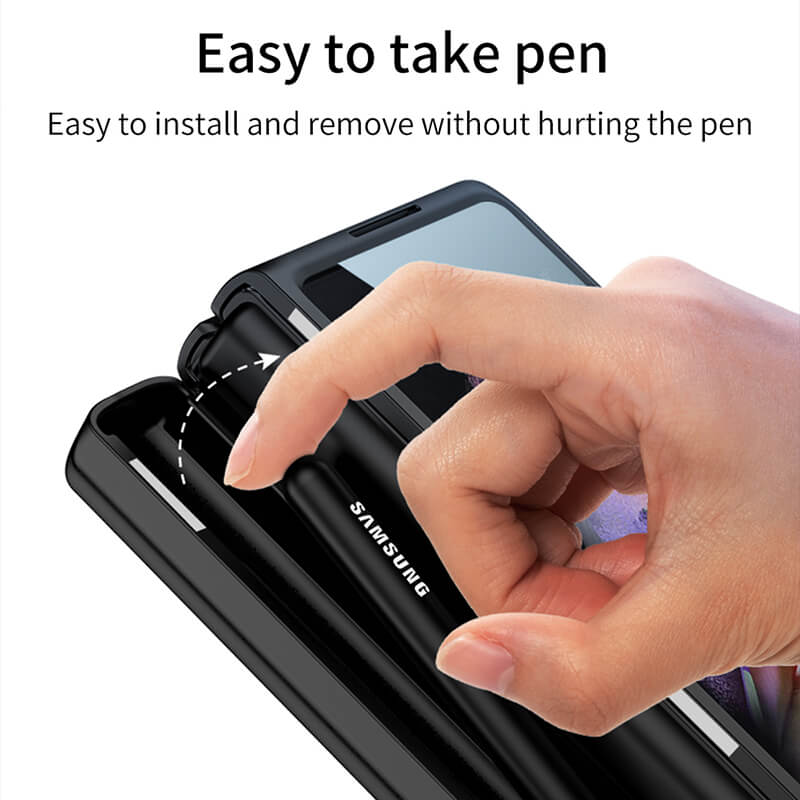 Magnetic Frame Stand All-included Screen Glass Film Case With Hidden S Pen Slot For Samsung Galaxy Z Fold 3 5G