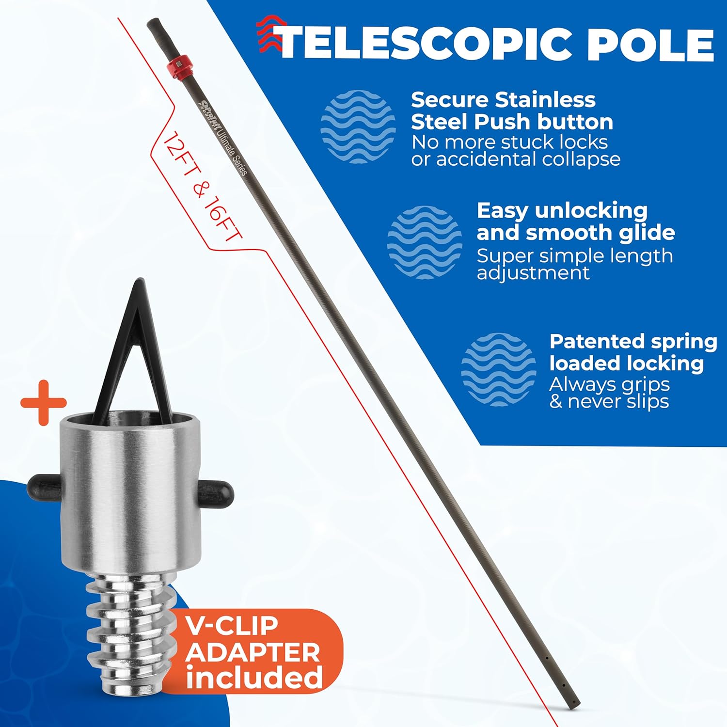 ProTuff Pool Pole for Cleaning Telescopic 16ft Heavy Duty