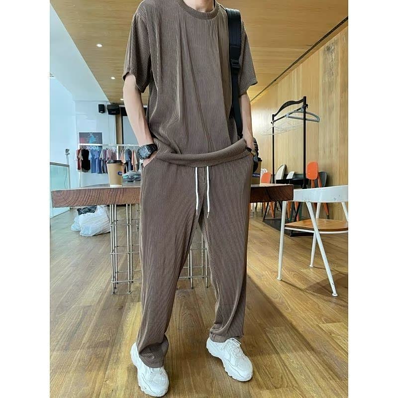 Male Casual Suit Summer Stretch Tracksuit Short Sleeve Set Men's Sets Outfits