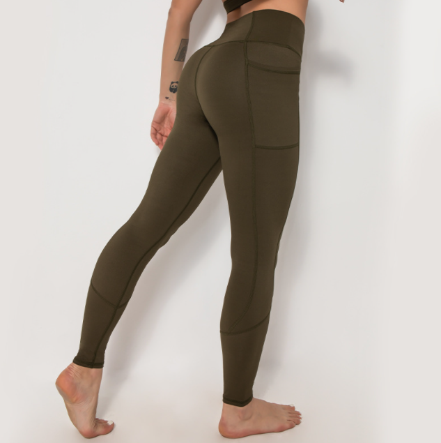 Large size double-sided nylon patchwork pocket sports high waist yoga pants